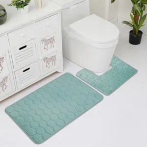 Modern Honeycomb Hexagon 2-Piece Bath Mat & Contour Toilet Mat Set – Light green