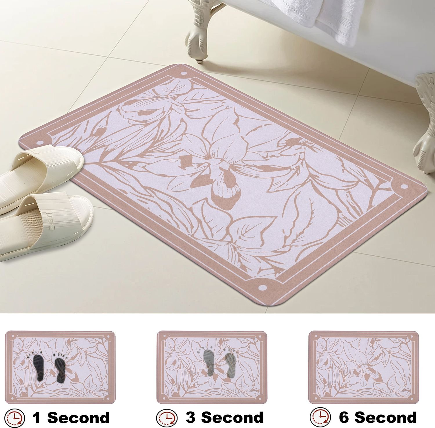 BELLA TRUE Rubber Bathroom Mat (Peach, Pack of 2, Free)