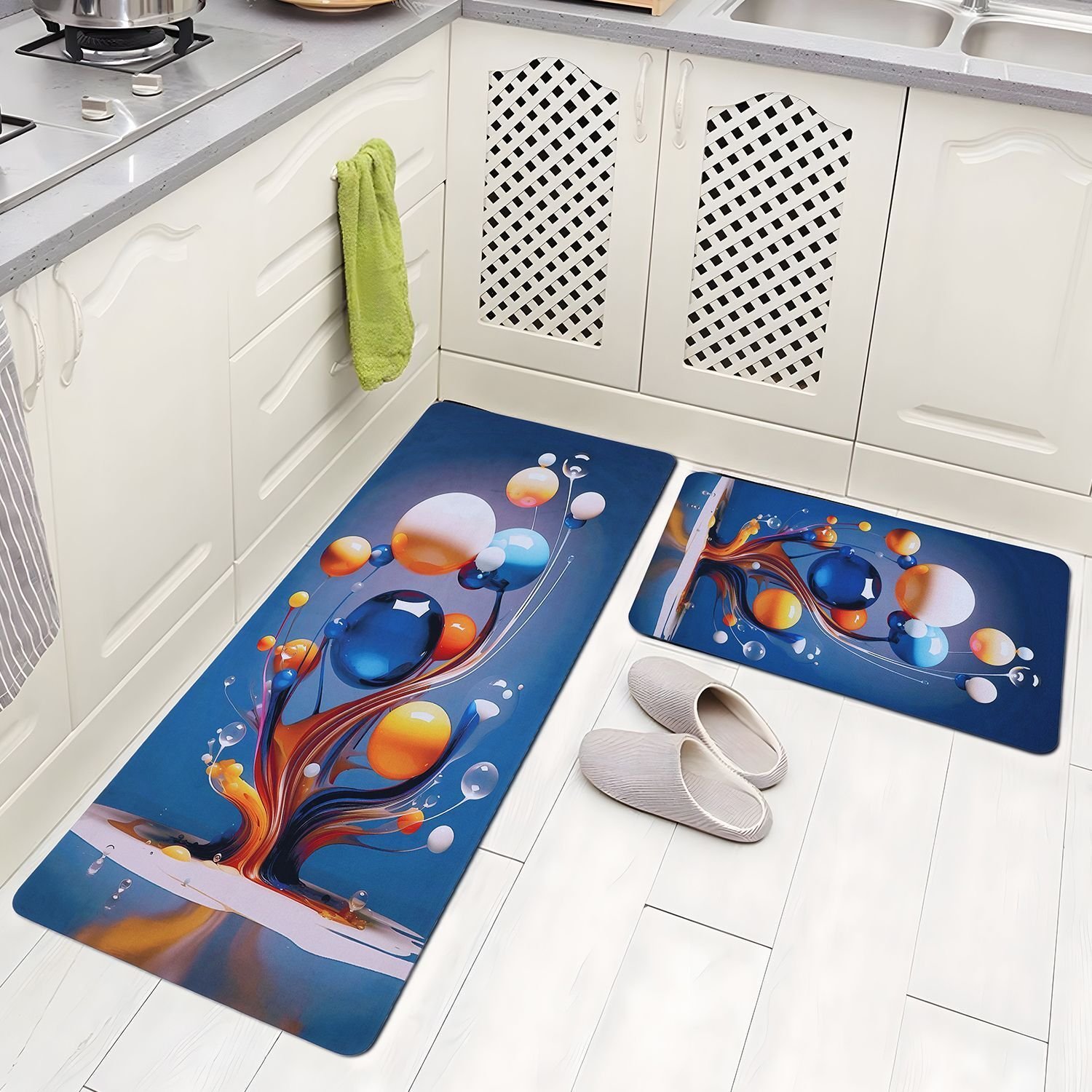 BELLA TRUE Rubber Kitchen Mat (Teal, Pack of 2, Large)