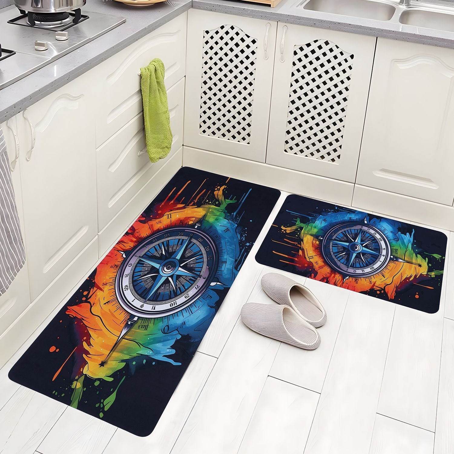 BELLA TRUE Rubber Kitchen Mat (Black, Pack of 2, Large)