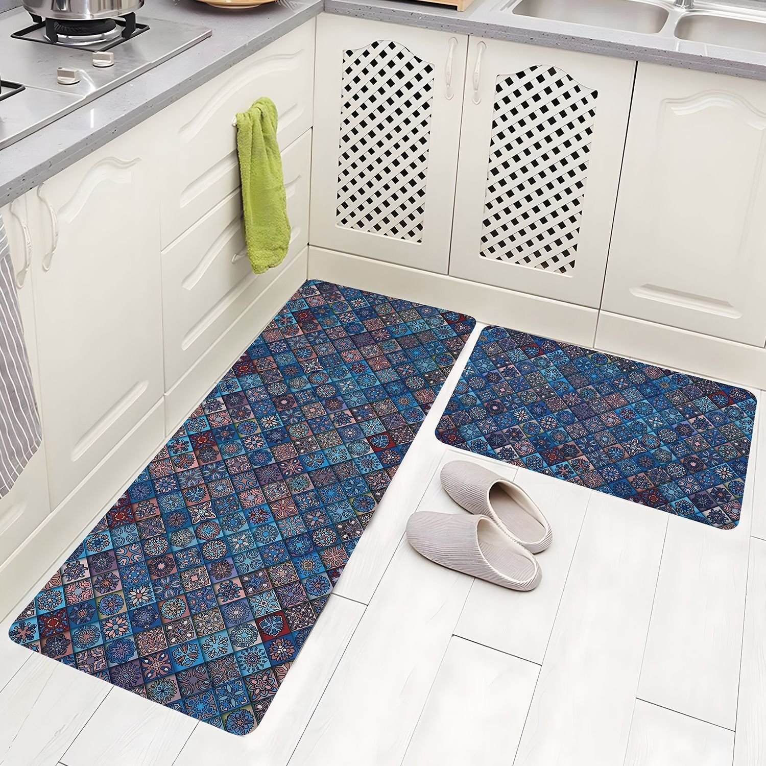 BELLA TRUE Rubber Kitchen Mat (Aqua, Pack of 2, Large)