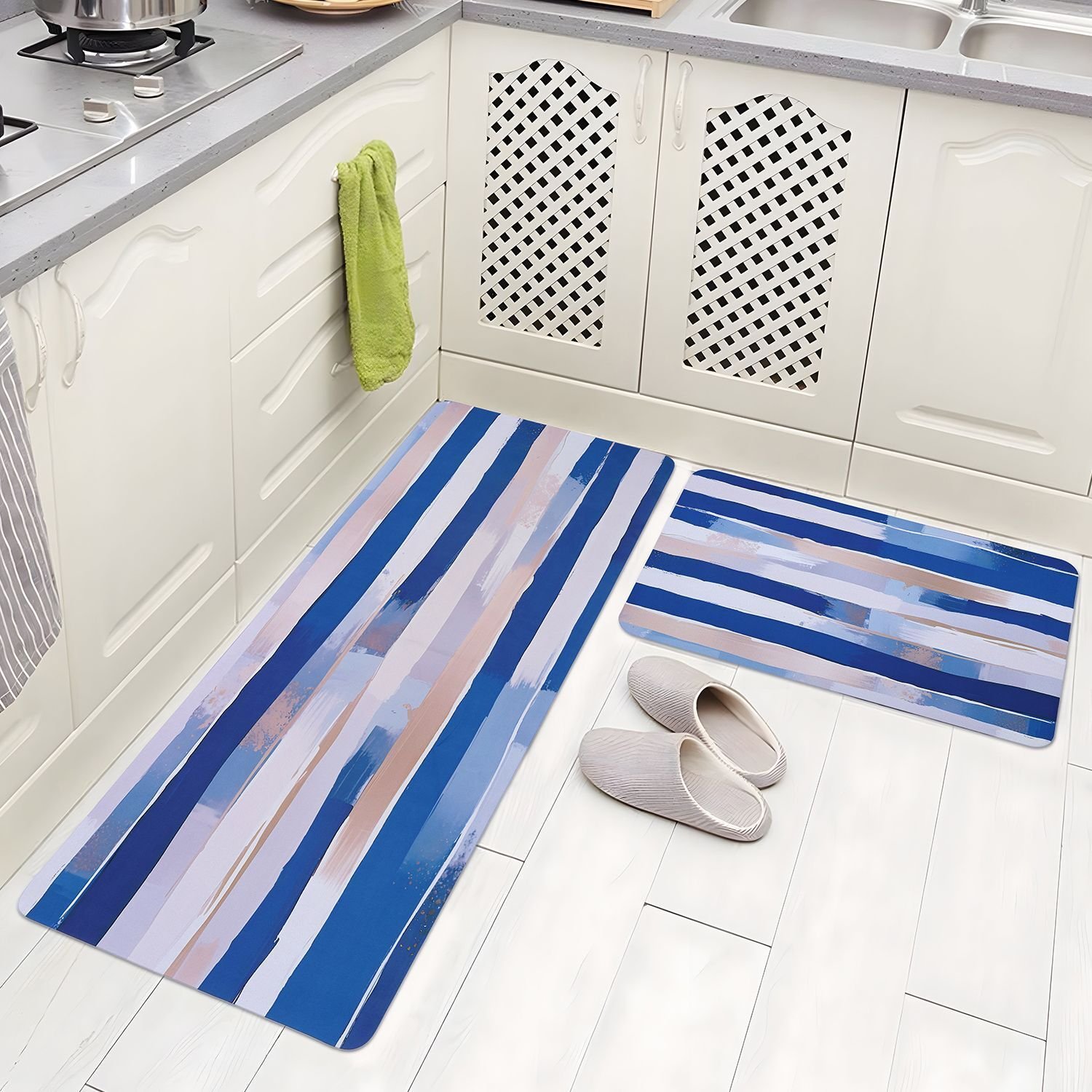 BELLA TRUE Rubber Kitchen Mat (Blue, Pack of 2, Large)