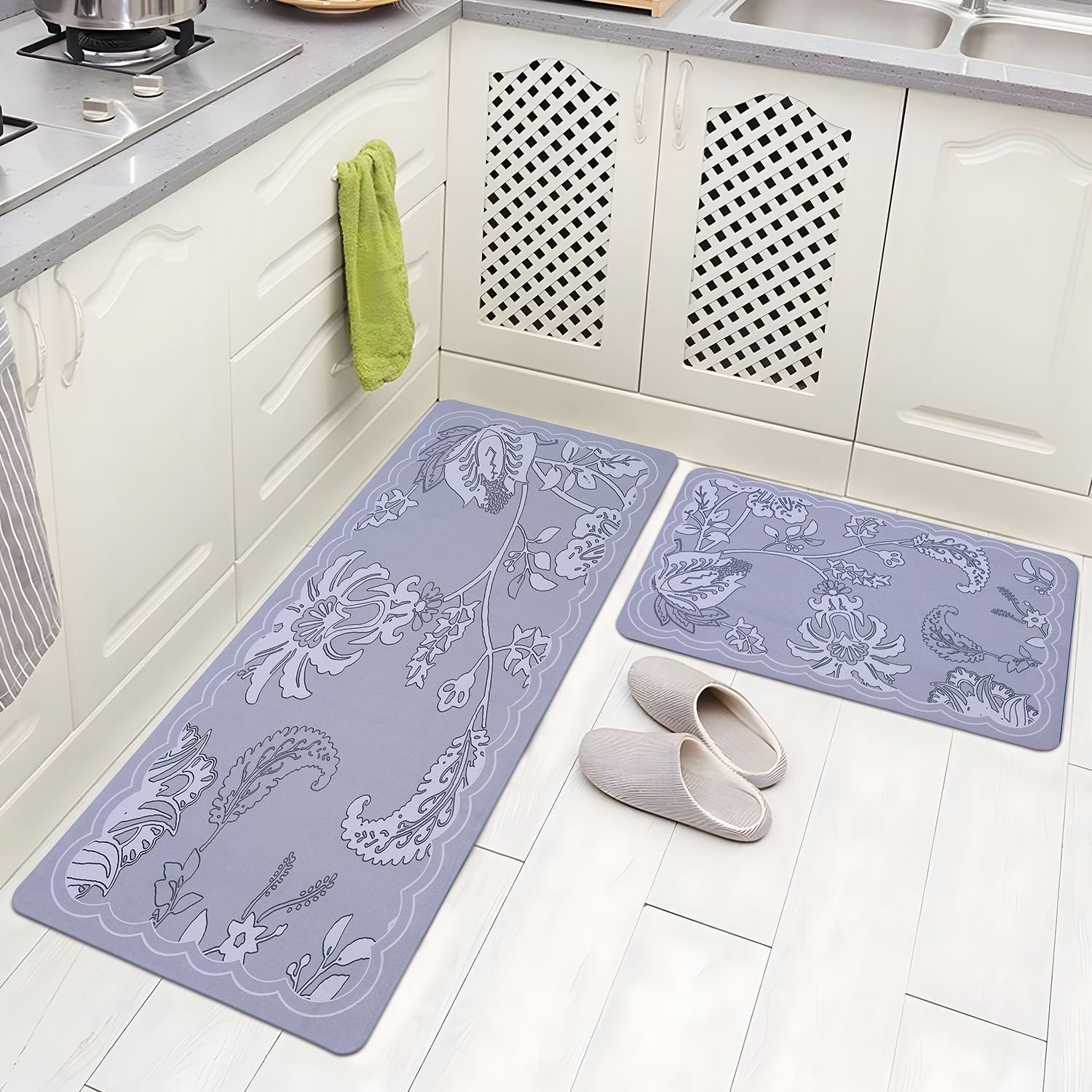 BELLA TRUE Rubber Kitchen Mat (Grey, Pack of 2, Large)
