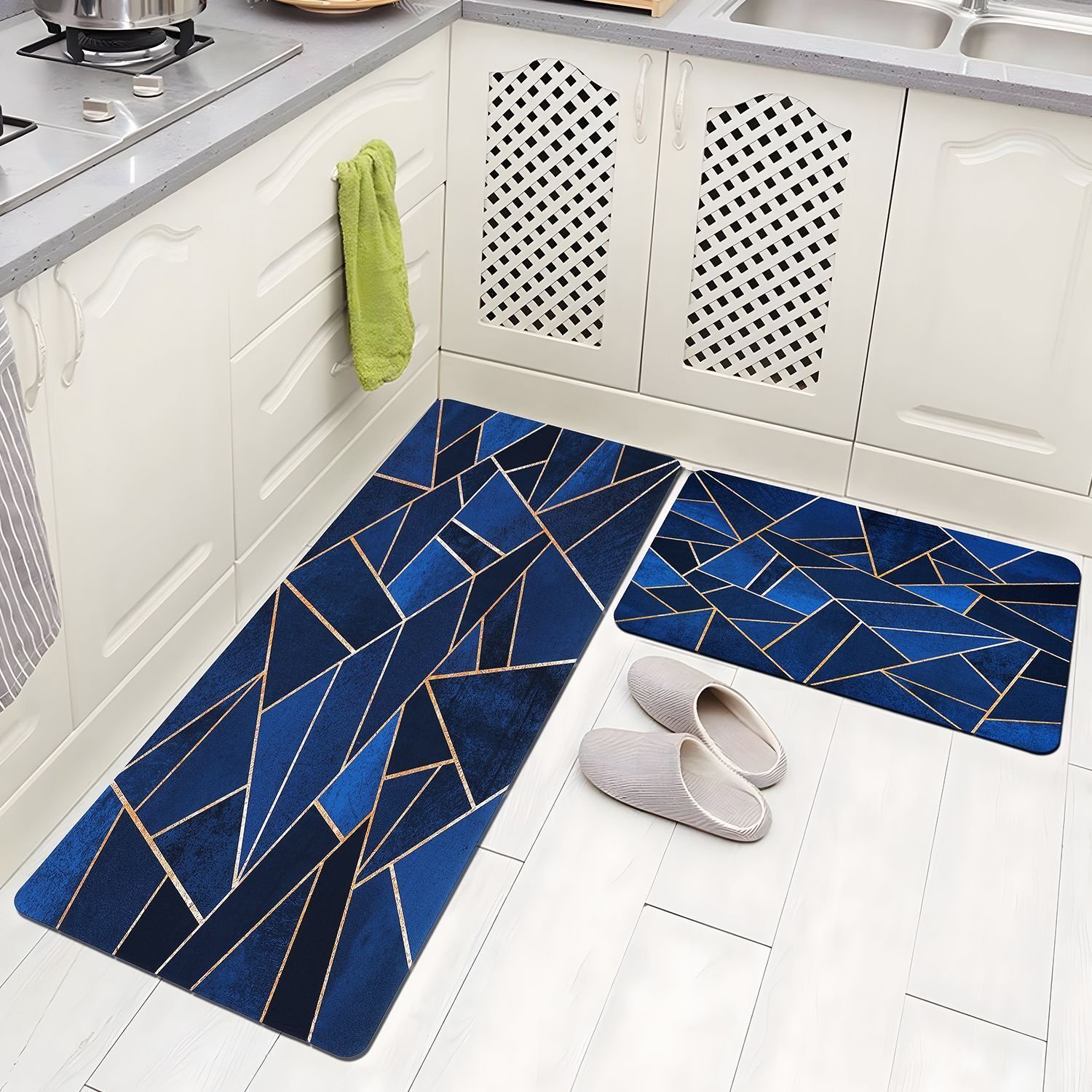 BELLA TRUE Rubber Kitchen Mat (Blue, Pack of 2, Large)