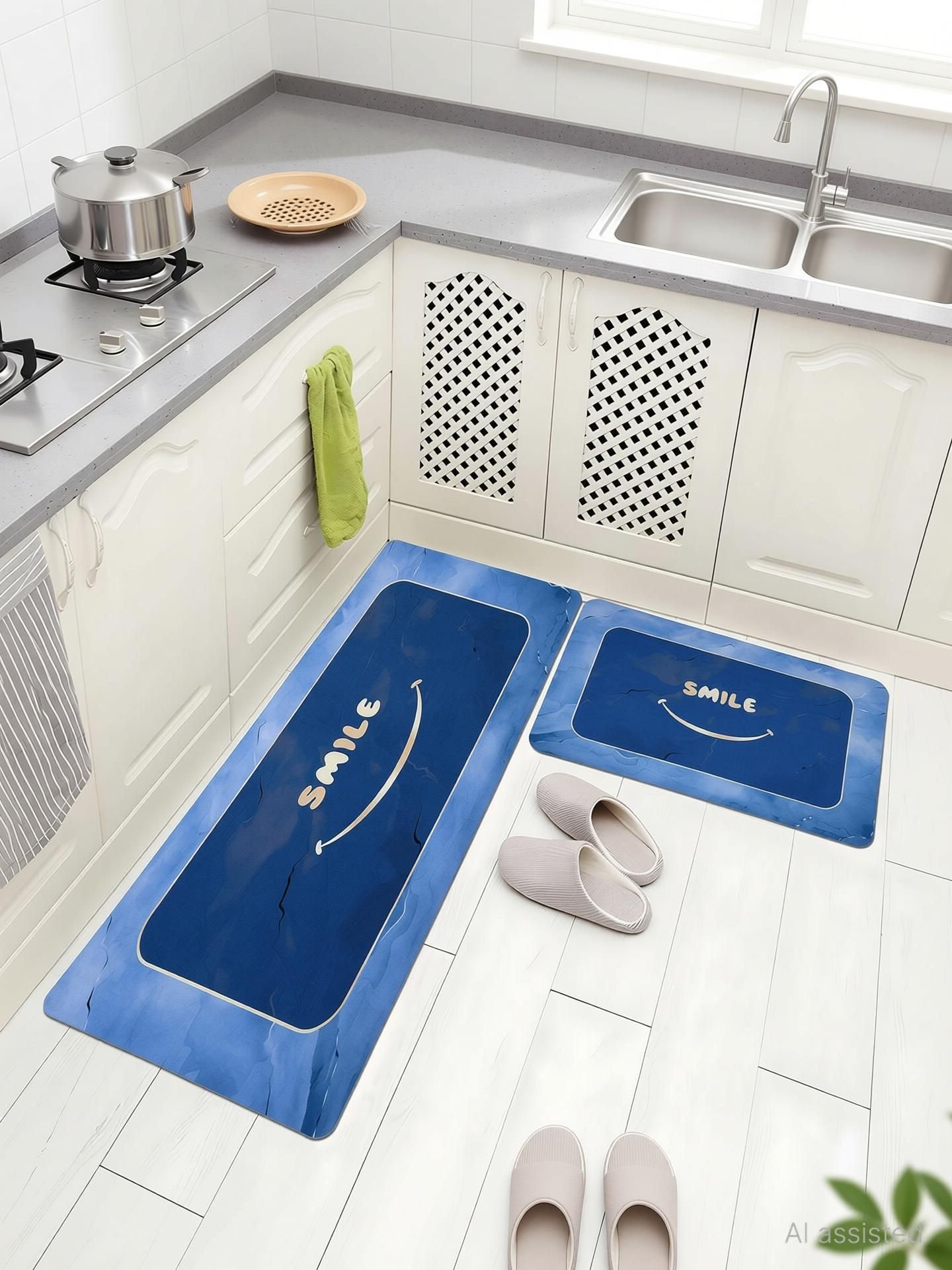 BELLA TRUE Rubber Kitchen Mat (Blue, Pack of 2, Large)