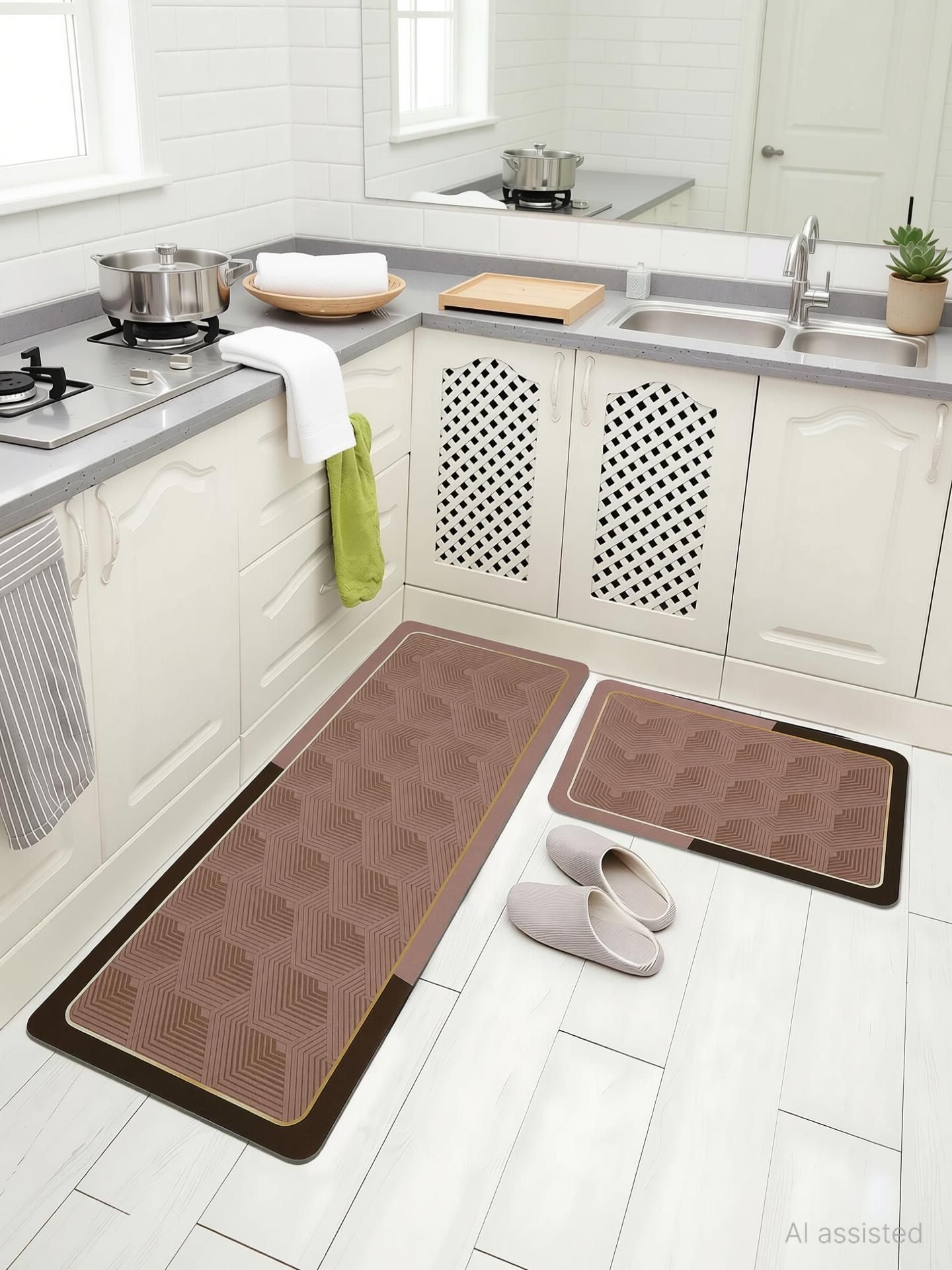 BELLA TRUE Rubber Kitchen Mat (Light Brown, Pack of 2, Large)