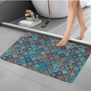 BELLA TRUE Rubber Bathroom Mat (Aqua, Pack of 2, Medium)