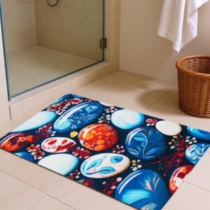 BELLA TRUE Rubber Bathroom Mat (Blue, Orange, Medium)