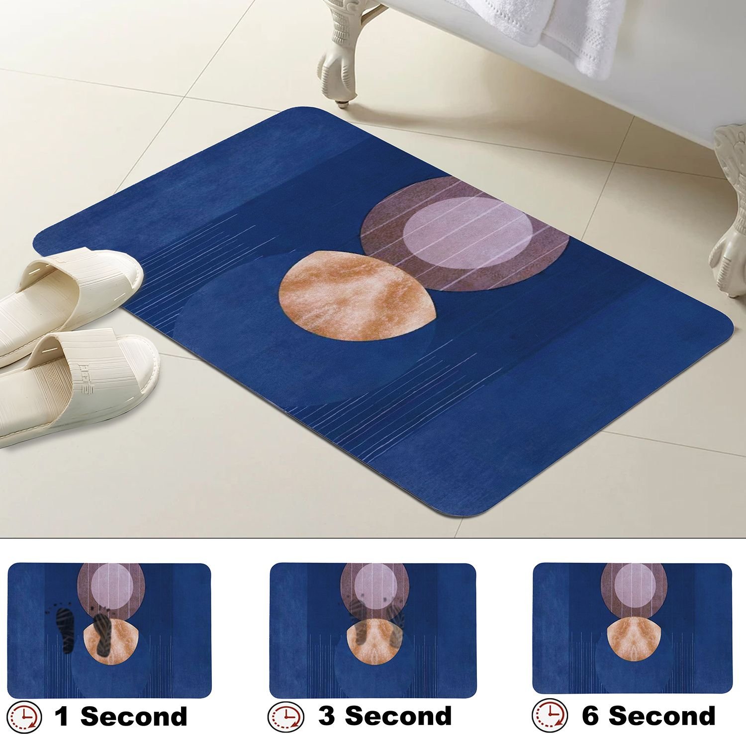 BELLA TRUE Rubber Bathroom Mat (Blue, Pack of 2, Medium)